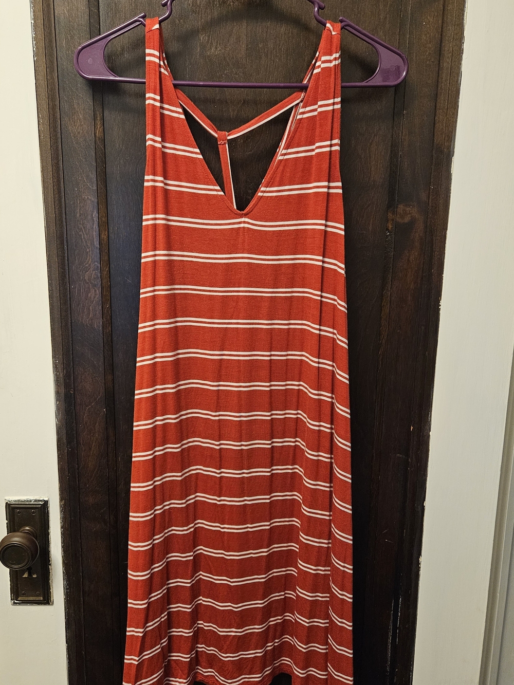 Maurices Red & White Striped Midi Dress with V-Neck
